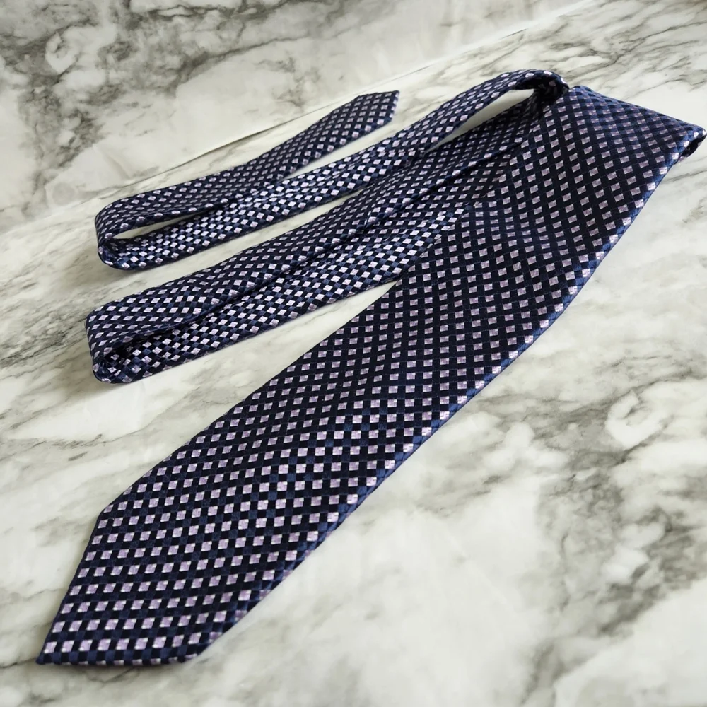 Michael Kors 100% Silk Navy & Purple Necktie With Gray Flecks